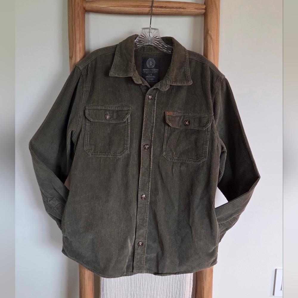 Men's Corduroy Button-Up Shirt Jacket - Olive Green